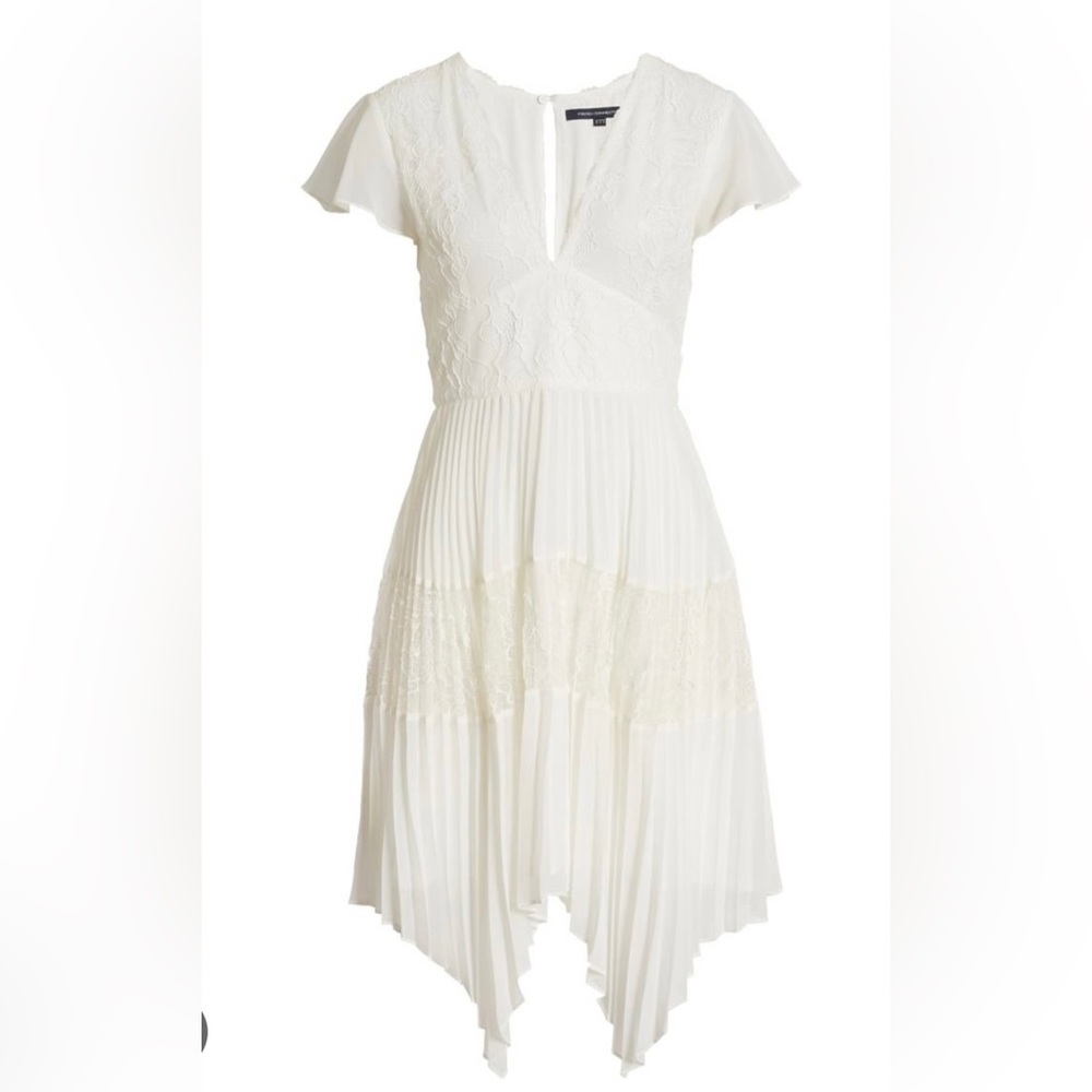 French Connection Bikita Lace Pleated Handkerchief Hem Bridal Wedding Dress